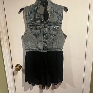 Material Girl Jean Vest with mesh attached. Worn few times. Good condition.